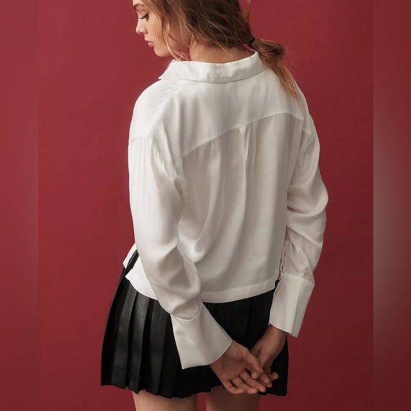 Anthropologie Maeve Silky Collared Popover Blouse - Picture 3 of 8